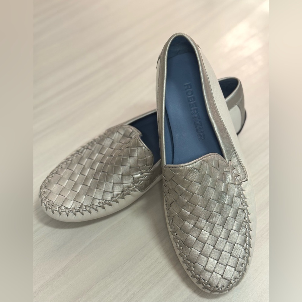 Robert Zur Metallic Silver Woven Loafers